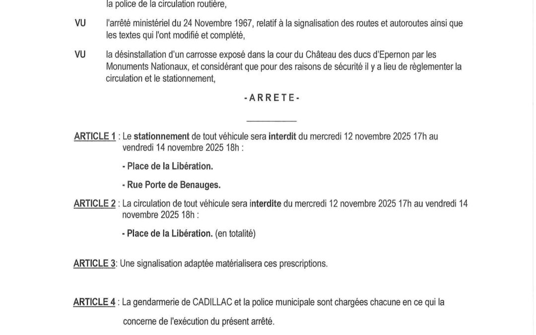 Arrêté désinstallation carrose chateau